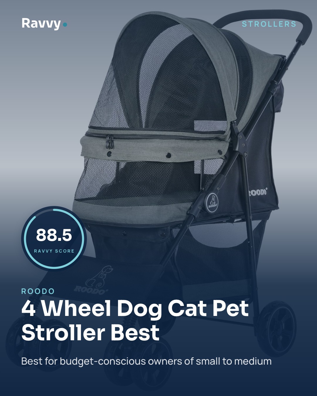 Ravvy Instagram card featuring ROODO 4 Wheel Dog Cat Pet