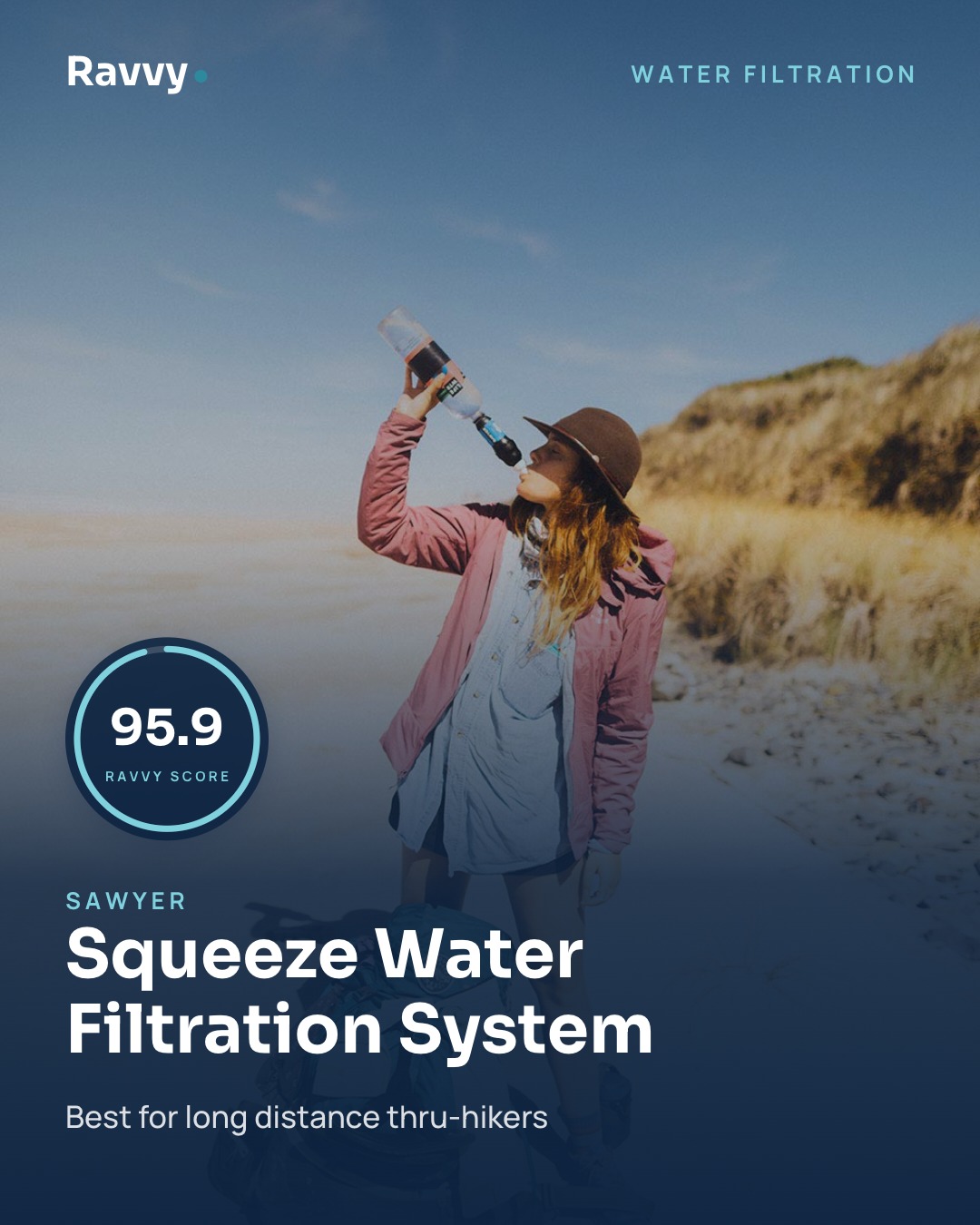 Ravvy Instagram card featuring Squeeze Water Filtration System